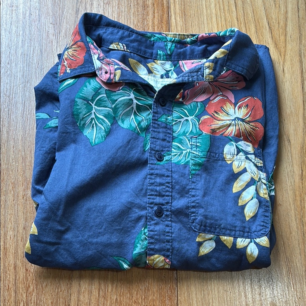 American Eagle Outfitters Blue and Red Casual Button Down Shirt